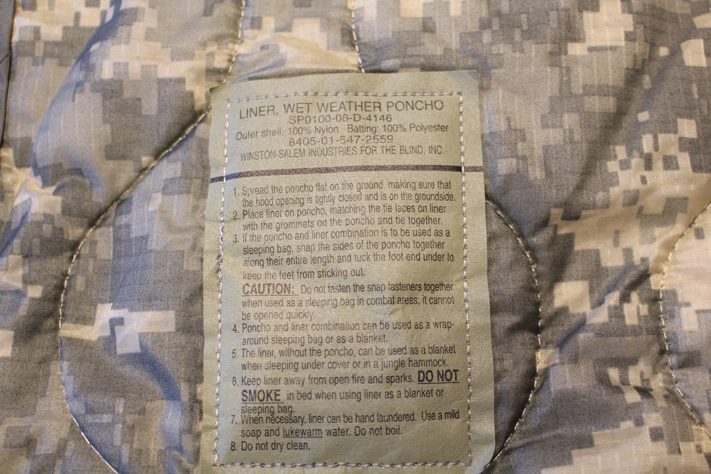 Wet Weather Poncho Liner- USGI ACU Digital Camo- Grade A